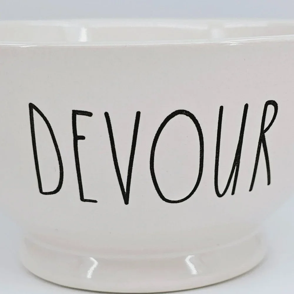 Rae Dunn Bowl Cream Black LL Large Letter DEVOUR Footed Ceramic Farmhouse Dining